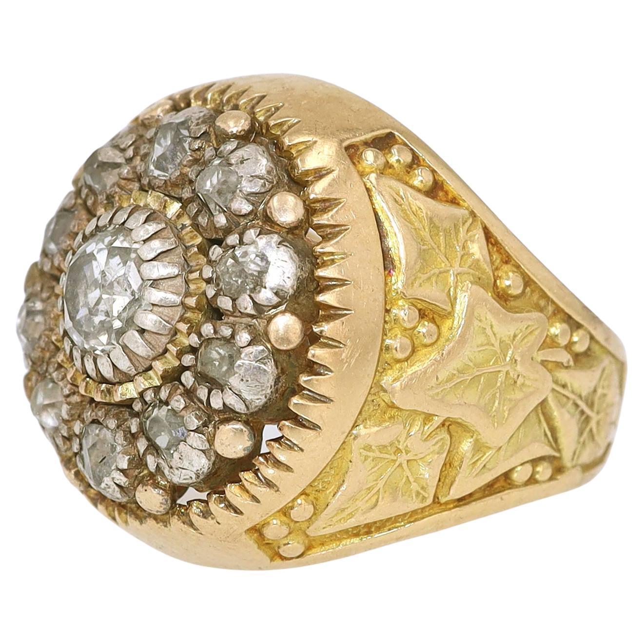 Art Nouveau Diamond Cluster Unisex Ring For Sale