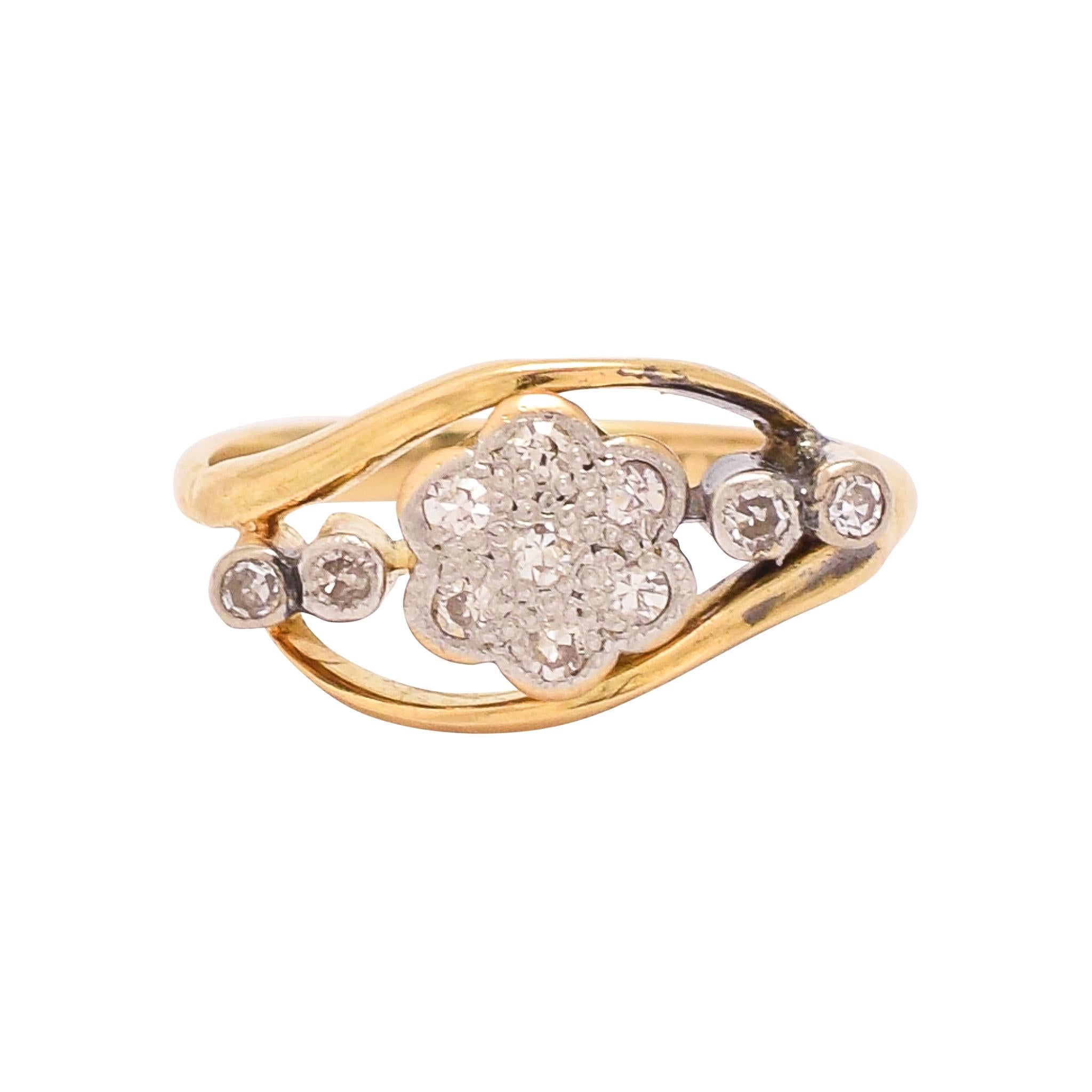 Art Nouveau Diamond Daisy Crossover Ring
