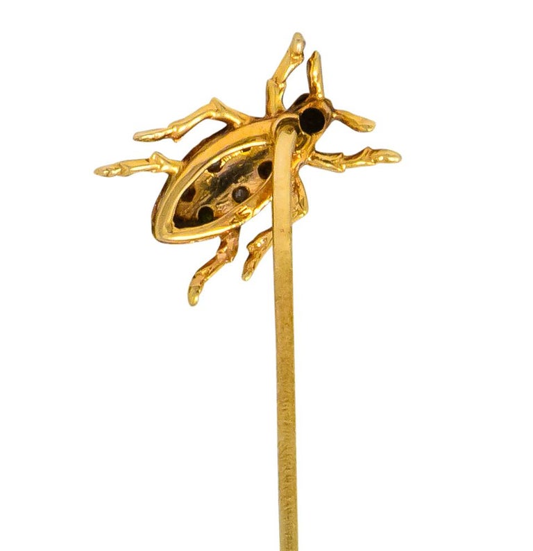 Art Nouveau Diamond Demantoid Garnet 14 Karat Gold Insect Bug Stickpin In Excellent Condition For Sale In Philadelphia, PA