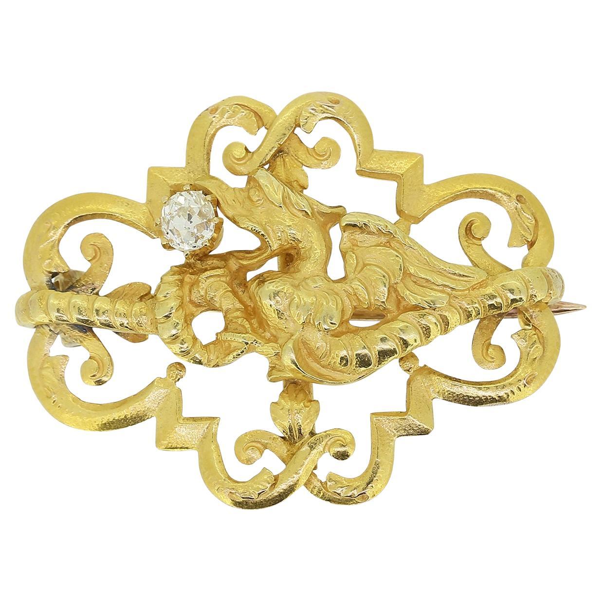 Broche Phoenix Art Nouveau avec diamants