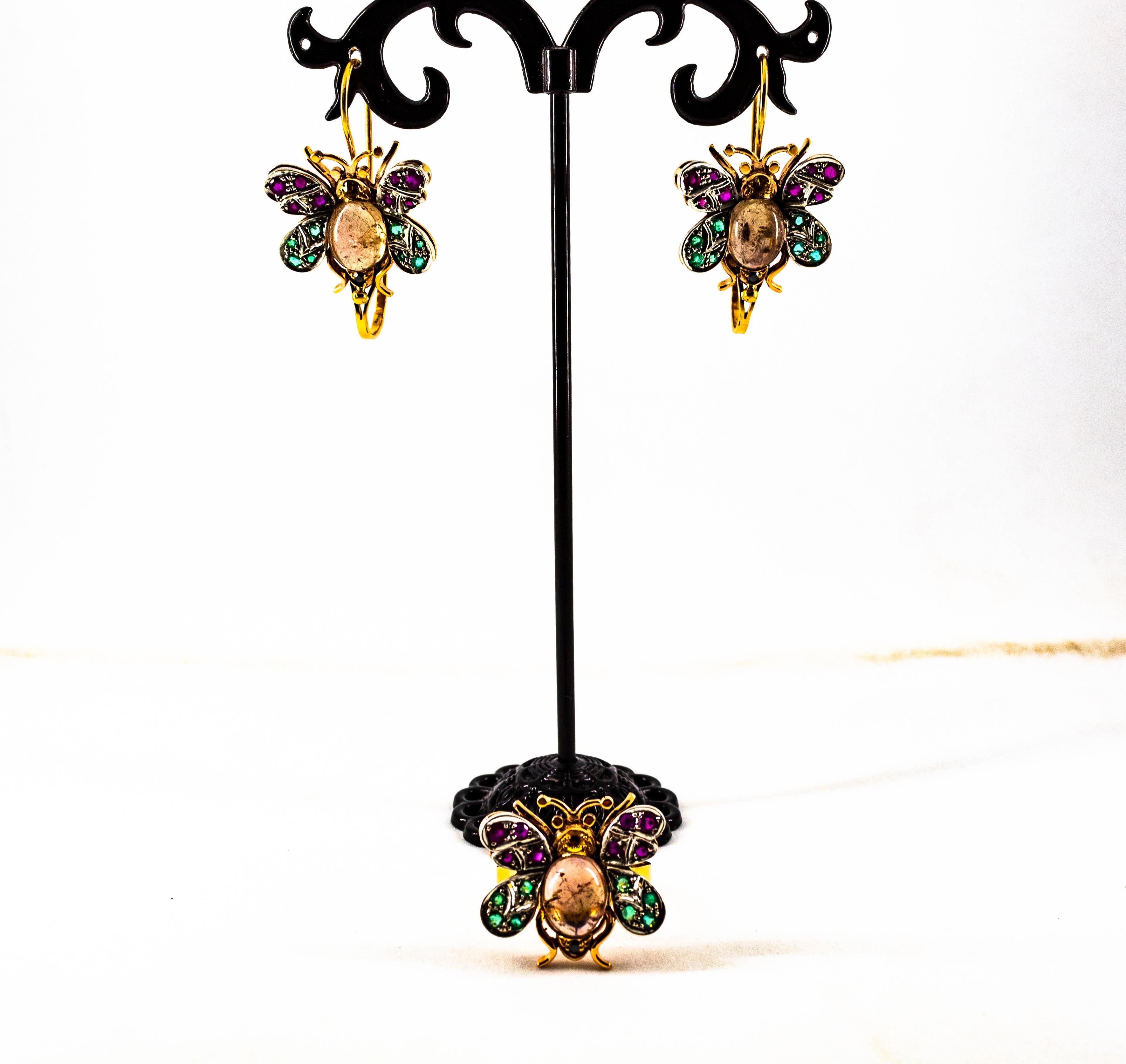 Anello da cocktail in oro giallo Art Nouveau con diamante, smeraldo, zaffiro, rubino e tormalina in vendita 9
