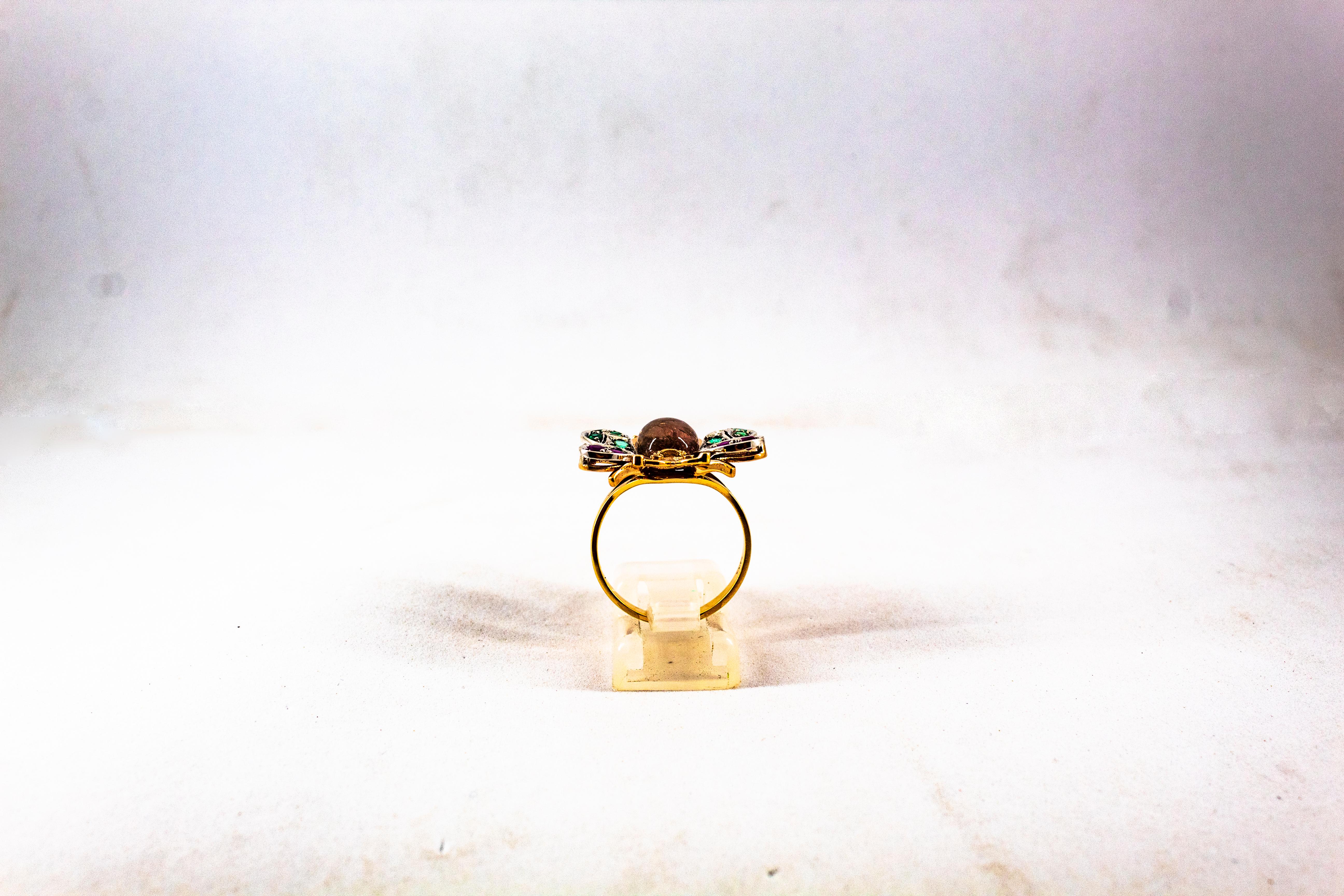 Art Nouveau Diamond Emerald Sapphire Ruby Tourmaline Yellow Gold Cocktail Ring For Sale 1