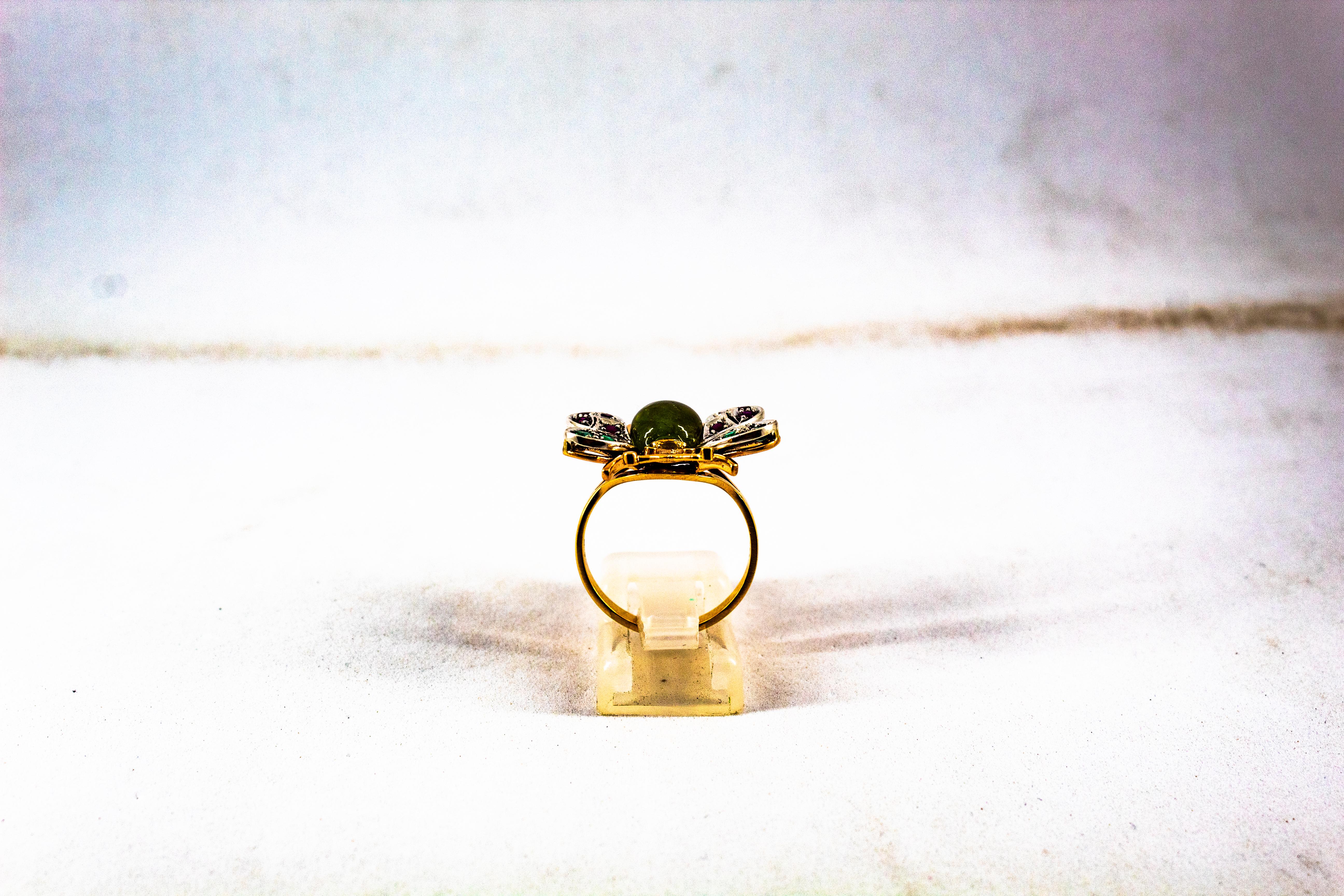 White Diamond Emerald Sapphire Ruby Green Tourmaline Yellow Gold Cocktail Ring 1
