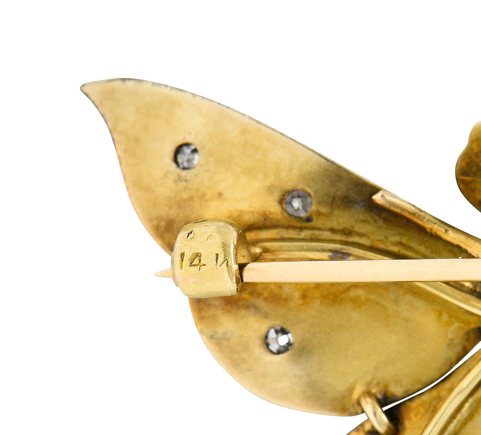 Single Cut Art Nouveau Diamond Enamel 14 Karat Gold Fairy Brooch, Circa 1900 For Sale