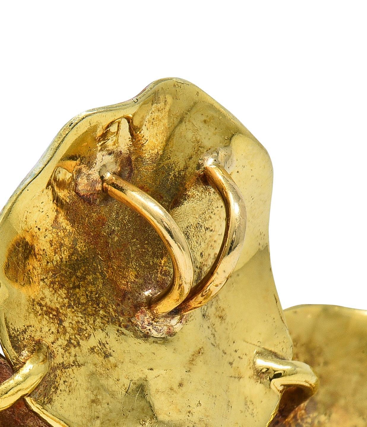 Art Nouveau Diamant Émail Or Jaune 14 Karat Broche Pendentif Fleur Antique Pour femmes en vente