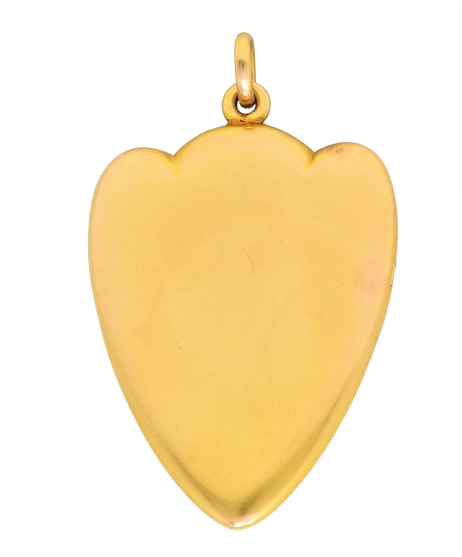 Art Nouveau Diamant-Emaille 14 Karat Gelbgold Lady Locket Anhänger (Alteuropäischer Schliff)