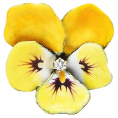 Art Nouveau Diamond Enamel 14 Karat Yellow Gold Pansy Antique Brooch