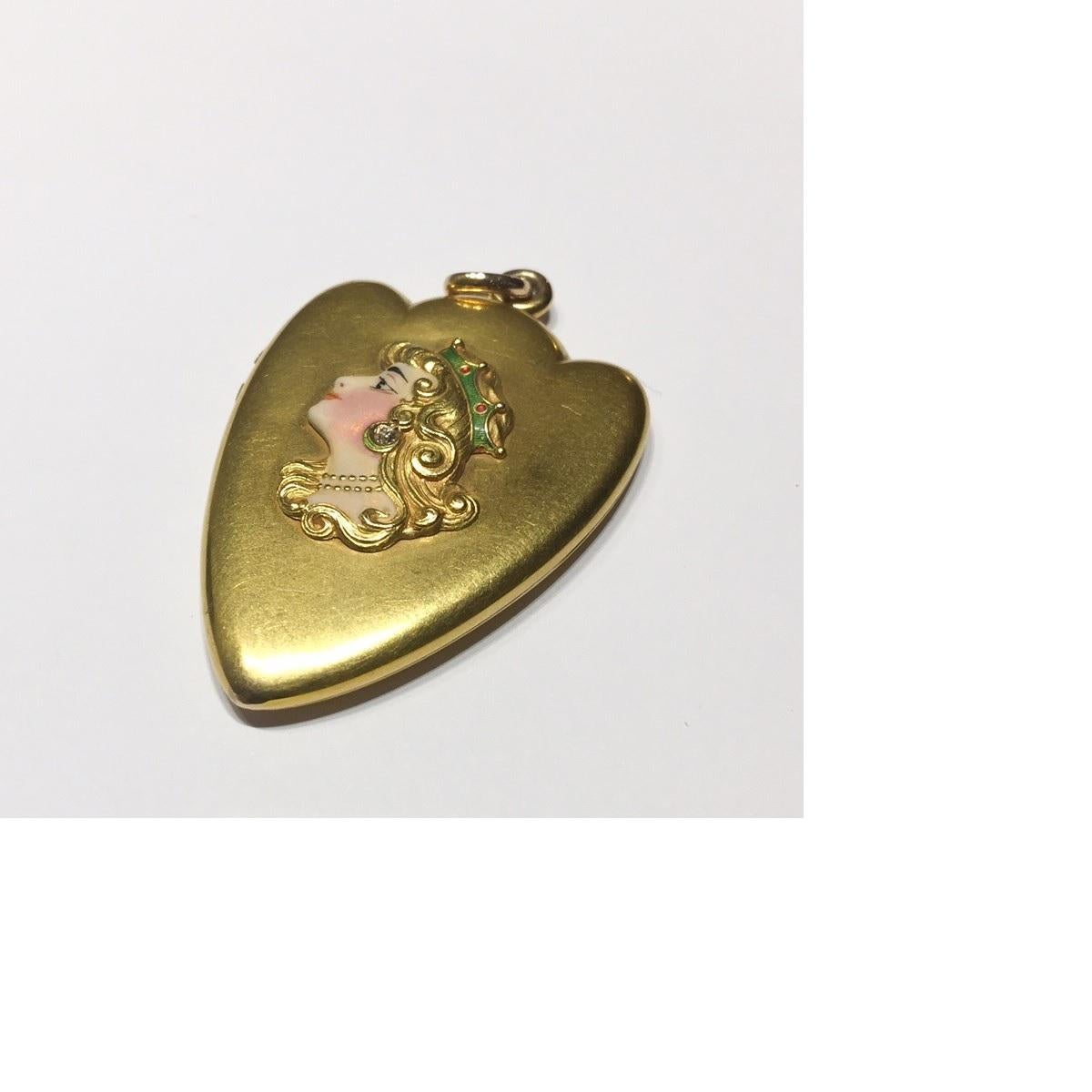 Art Nouveau Diamond, Enamel and Gold Locket In Excellent Condition For Sale In New York, NY