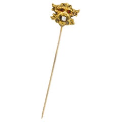 Art Nouveau Diamond Garnet 14 Karat Gold Lion Stickpin