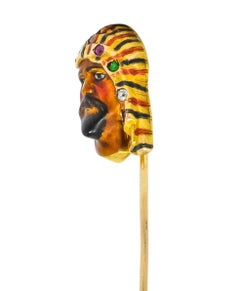 Art Nouveau Diamond Gemstone Enamel 14 Karat Gold Bedouin Stickpin