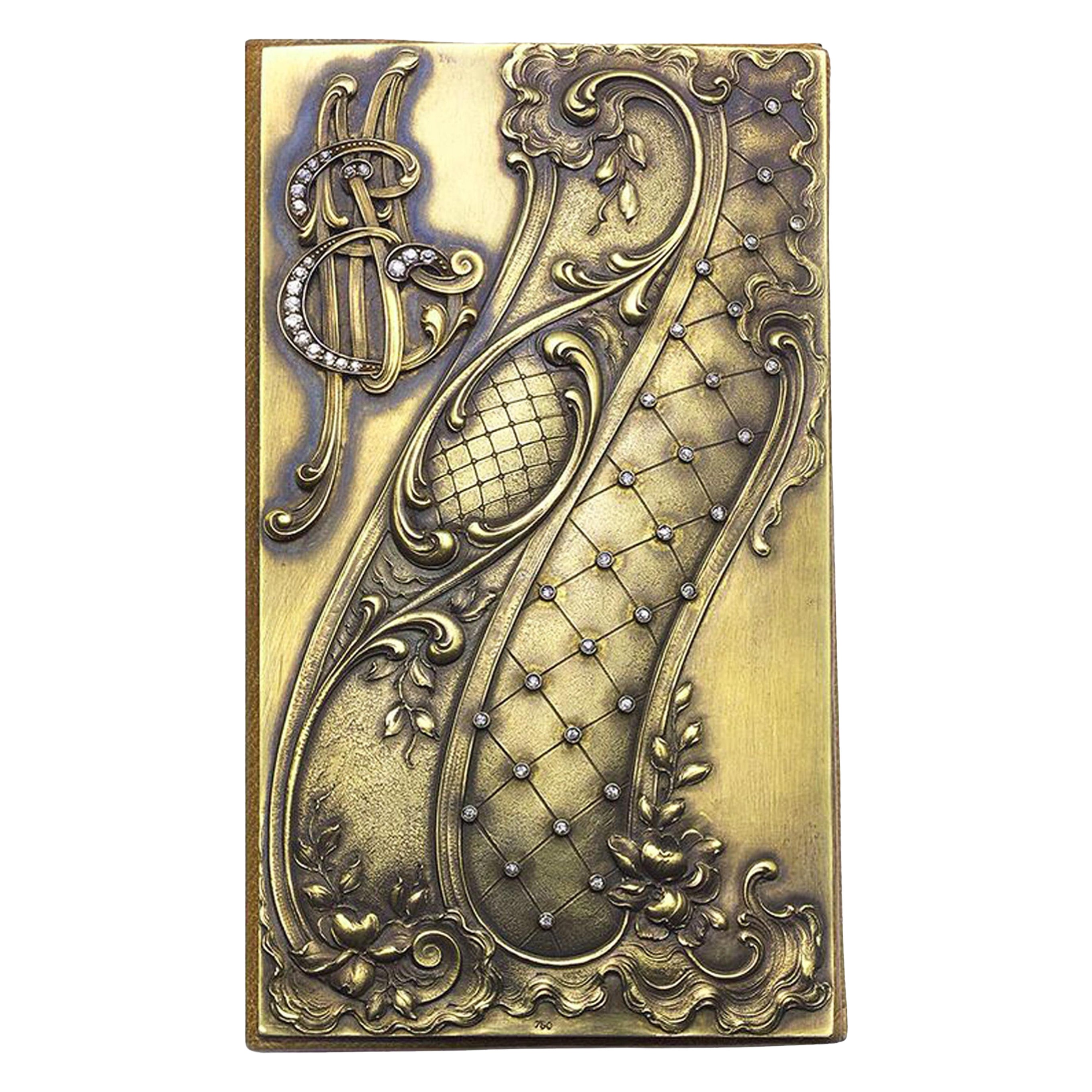 Art Nouveau Diamond Gold and Leather Card Wallet, Circa 1900
