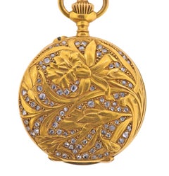 Art Nouveau Diamond Gold Fob Pocket Watch Pendant