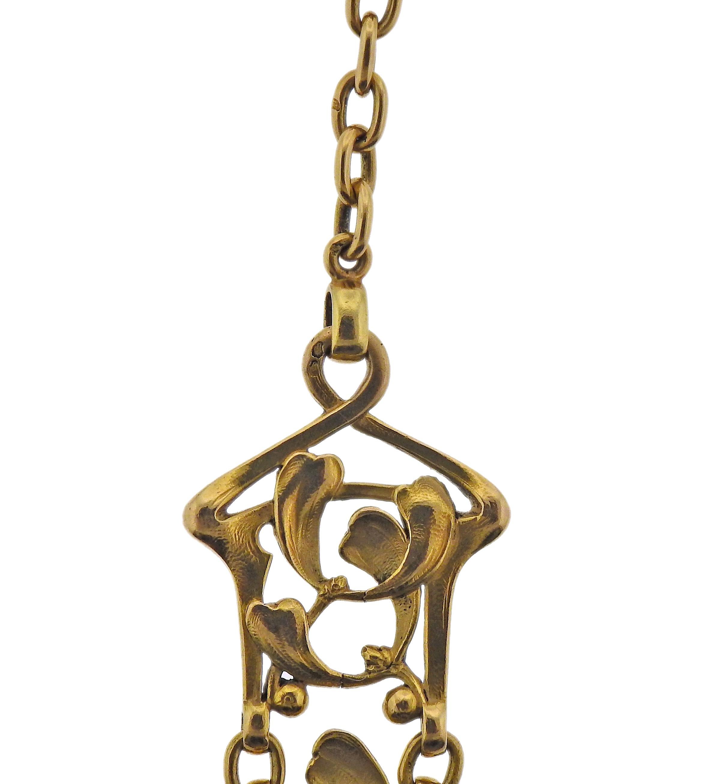 Art Nouveau Diamond Gold Fob Pocket Watch Pendant In Excellent Condition In New York, NY