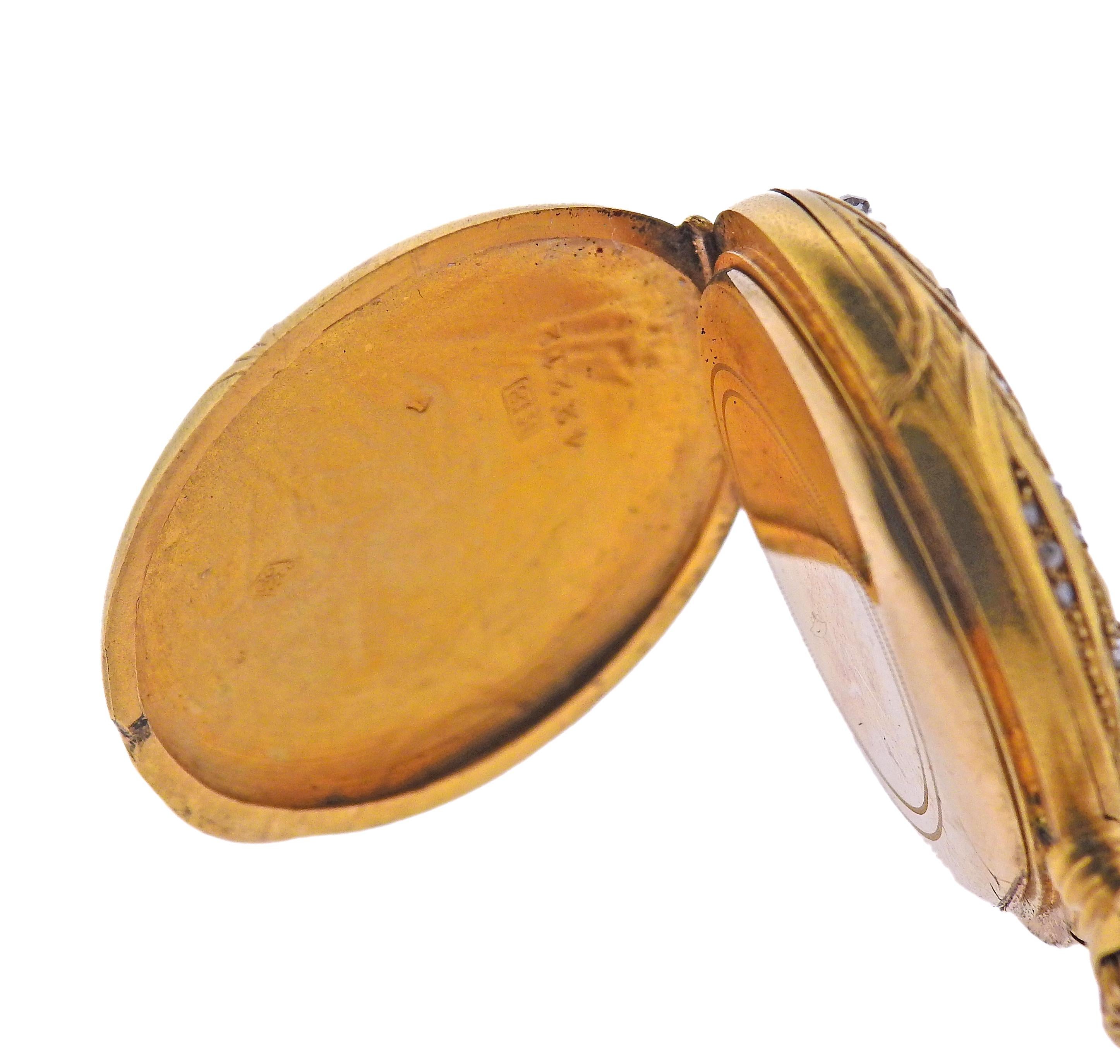 Women's or Men's Art Nouveau Diamond Gold Fob Pocket Watch Pendant