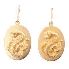 Art Nouveau Diamond Gold Snake Dangling Earrings