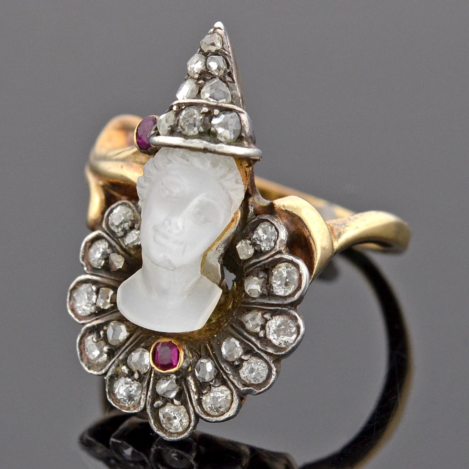 Art Nouveau Diamond, Moonstone, and Ruby Cameo 