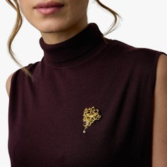 Art Nouveau diamond pearl dove floral bouquet 18k yellow gold brooch