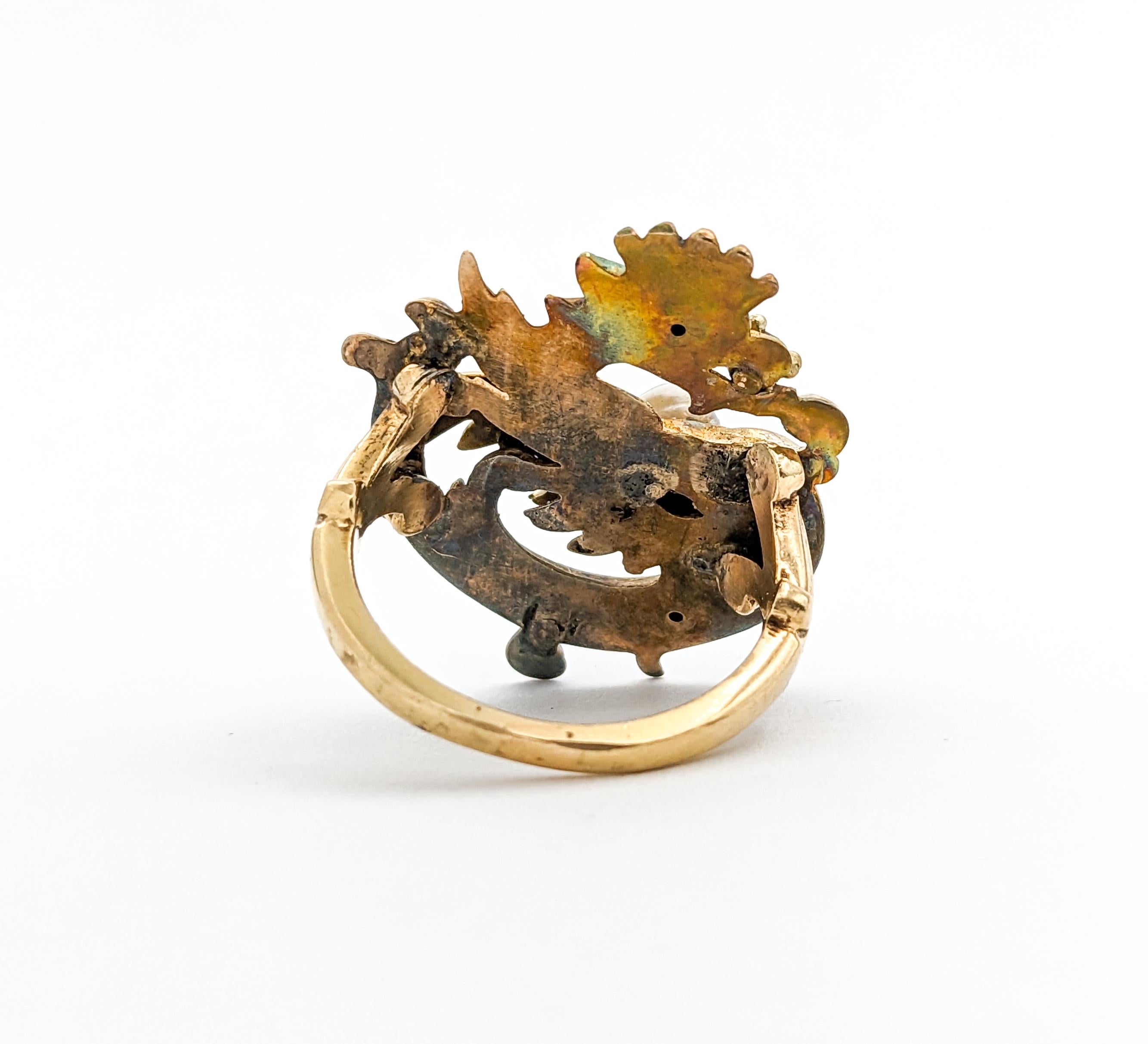 Jugendstil-Ring aus Gelbgold mit Diamant und Perle mit Drachen in Gelbgold im Angebot 5