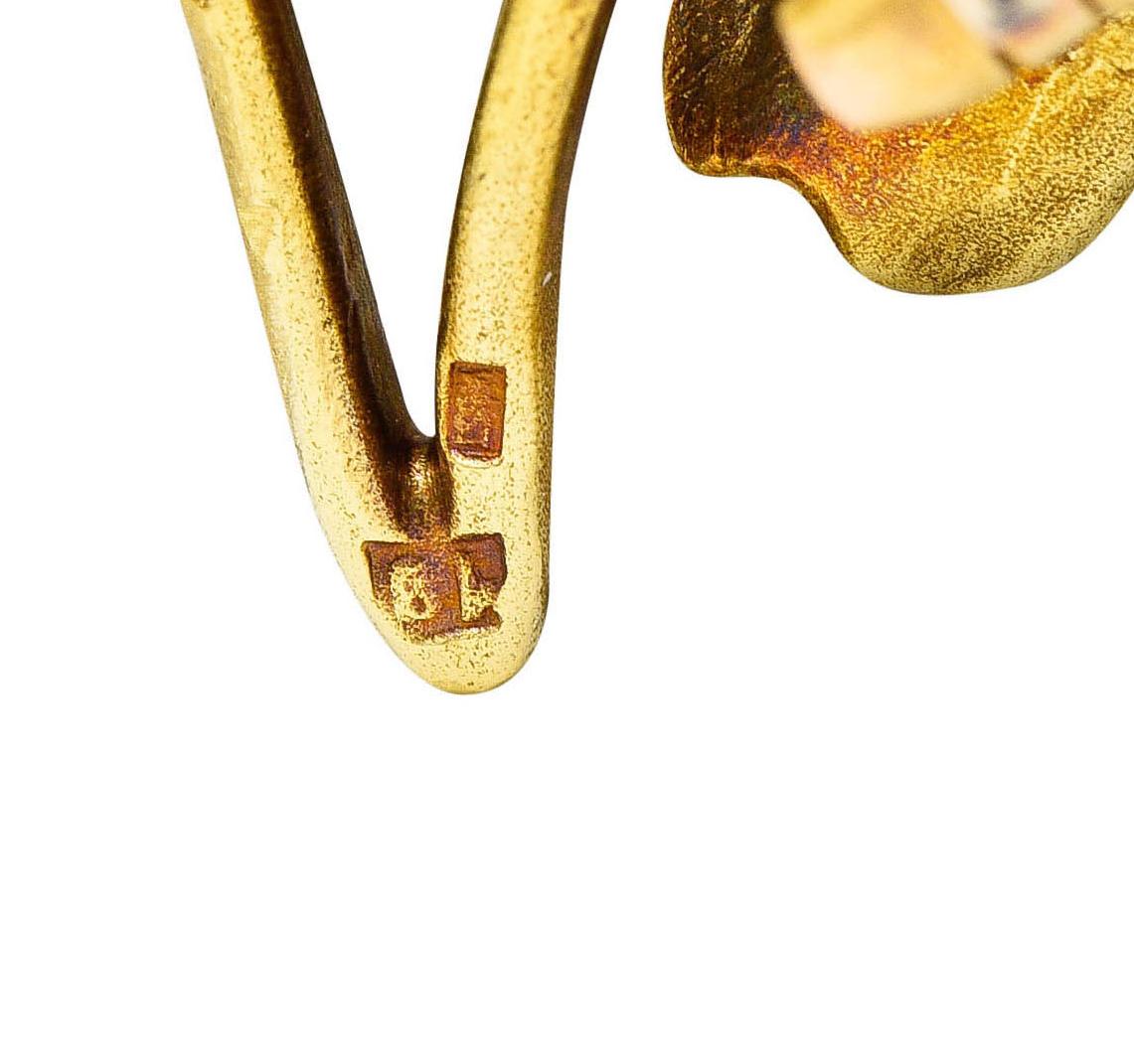 Women's or Men's Art Nouveau Diamond Pearl Enamel 18 Karat Gold Flower Brooch
