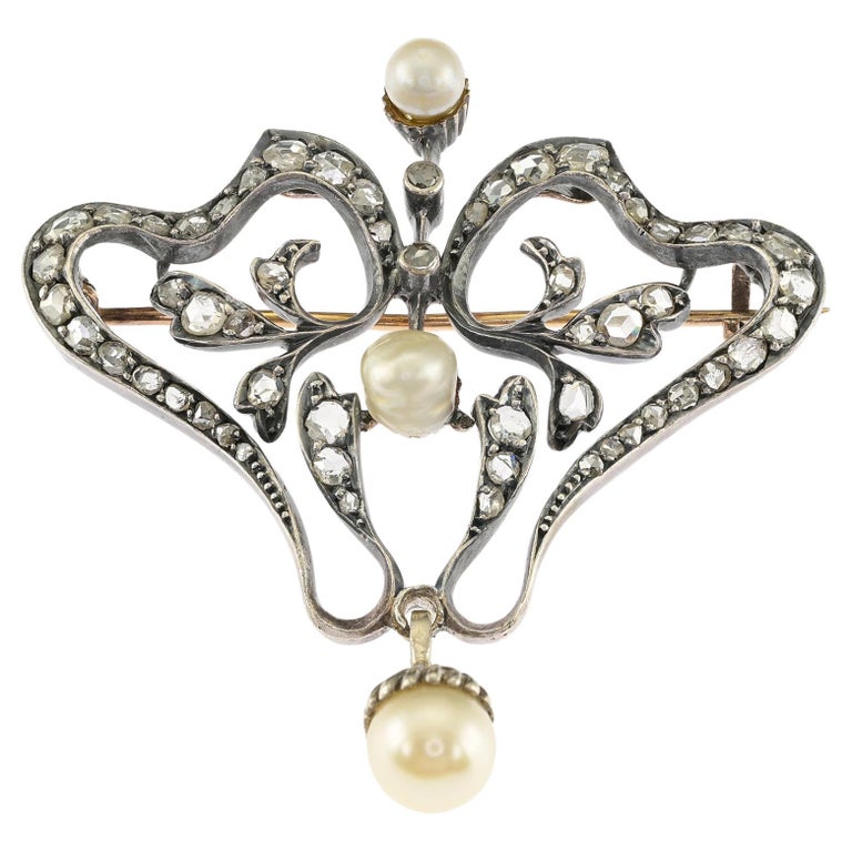 Rare Broche Ancienne French Antique - Métal Sans Marque, Pierre Dominante Inconnue