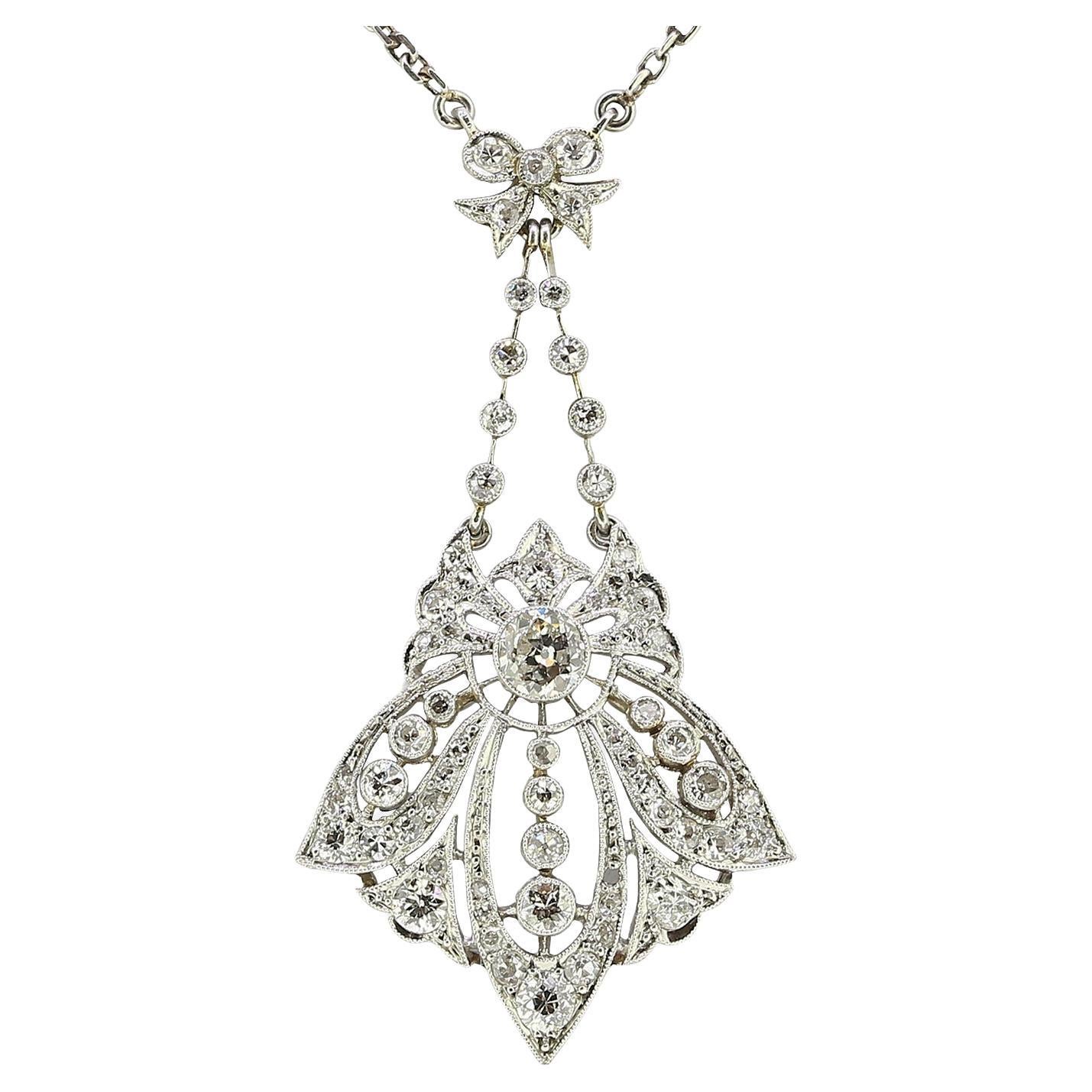Art Nouveau Diamond Pendant Necklace