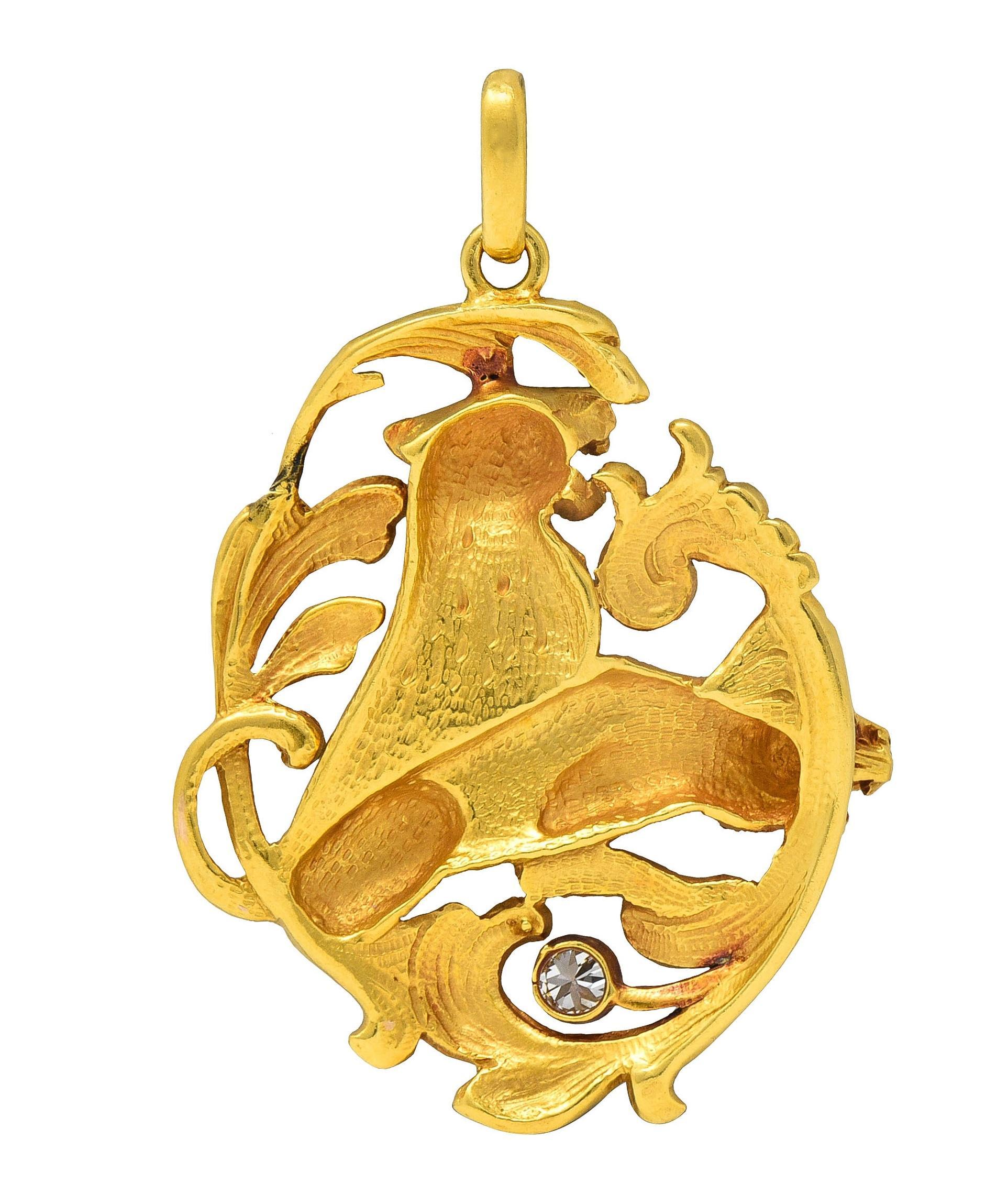 Art nouveau Pendentif lion ancien Art Nouveau en platine et or jaune 18 carats en vente