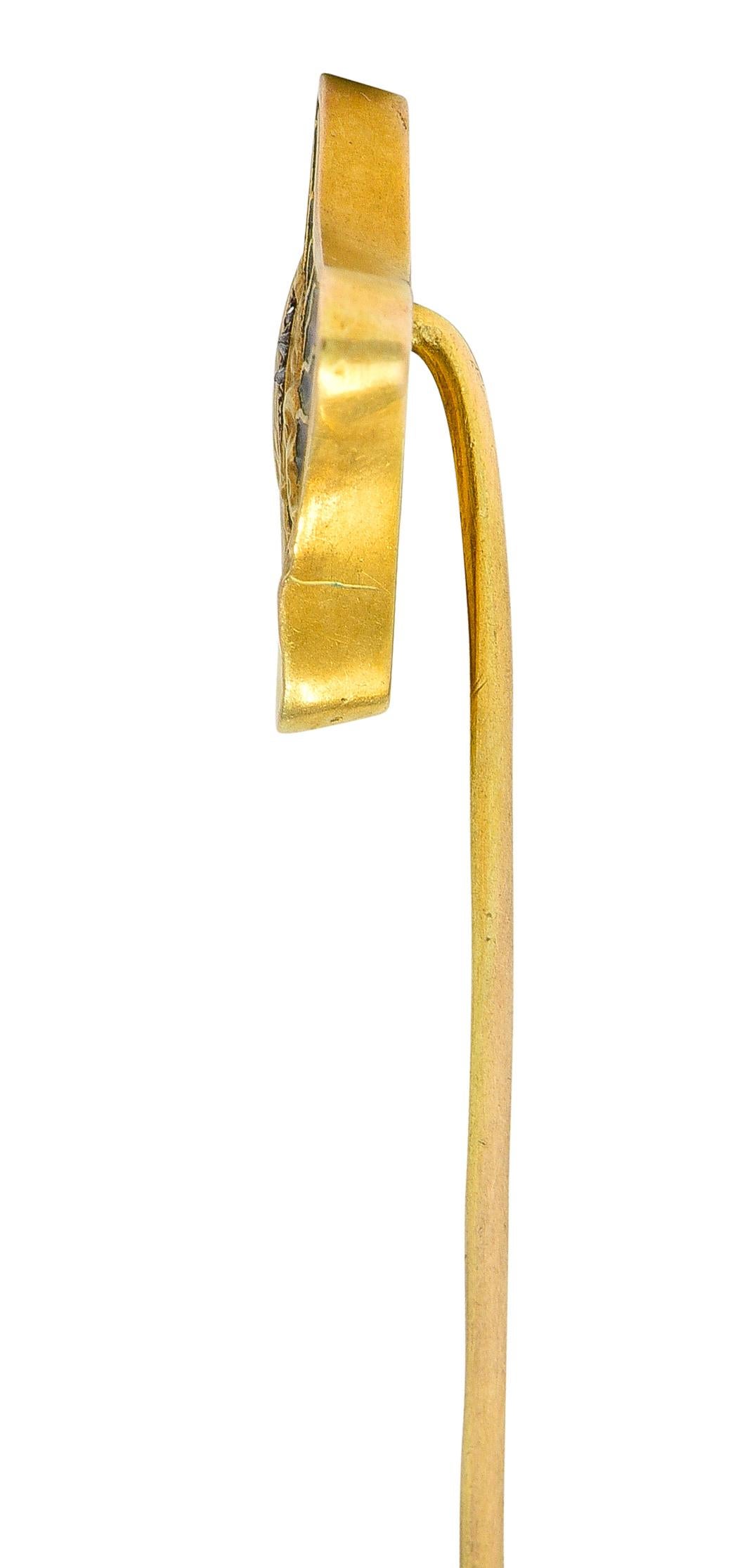 Diamant Plique-A-Jour Emaille 18 Karat Gold Gibson Girl Anstecknadel im Jugendstil (Art nouveau) im Angebot