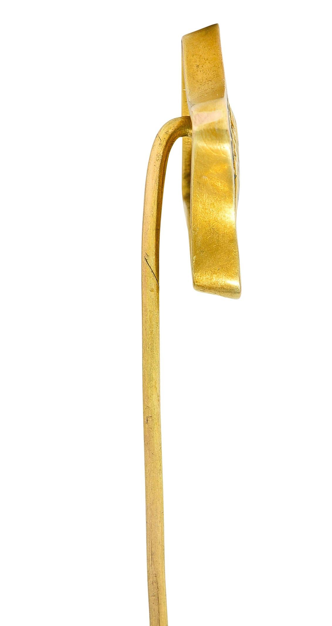 Rose Cut Art Nouveau Diamond Plique-A-Jour Enamel 18 Karat Gold Gibson Girl Stickpin For Sale