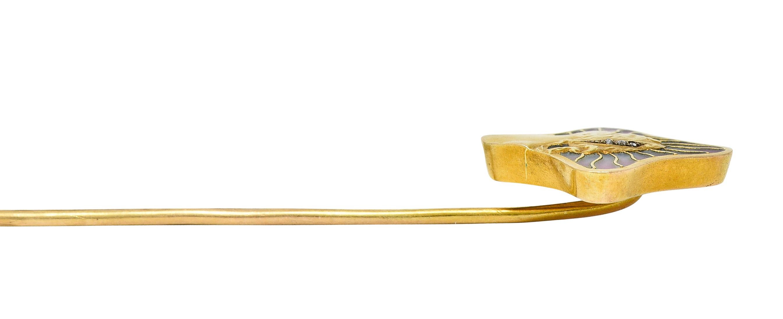 Épingle à nourrice Gibson Girl Art Nouveau en or 18 carats, émail et diamants en forme d'épingle à nourrice en forme de plique-à-jour Unisexe en vente
