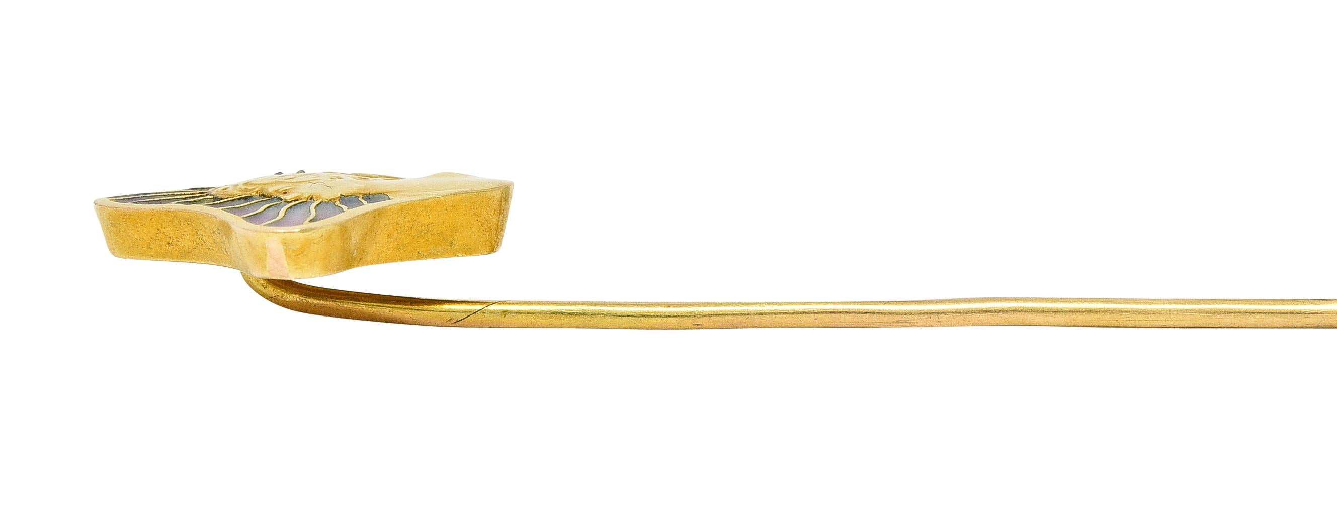 Épingle à nourrice Gibson Girl Art Nouveau en or 18 carats, émail et diamants en forme d'épingle à nourrice en forme de plique-à-jour en vente 1