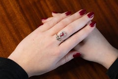 Art Nouveau 14k Gold Diamond Ring, Synthetic Ruby, Circa 1910, Unisex