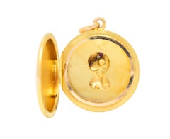 Art Nouveau Diamond Ruby 14 Karat Gold Locket Pendant