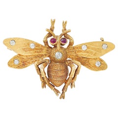 Art Nouveau Diamant Rubin 18 Karat Gelb Antike Bienenwanzenbrosche
