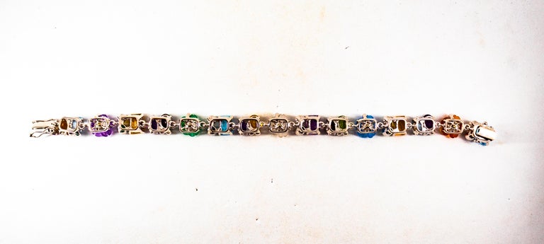 Art Nouveau Diamond Ruby Emerald Blue Sapphire Pearl White Gold Flowers Bracelet For Sale 5