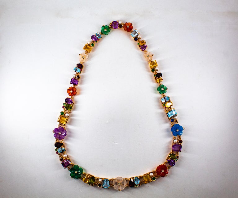 Art Nouveau Diamond Ruby Emerald Sapphire Amethyst Yellow Gold Flowers Necklace For Sale 5