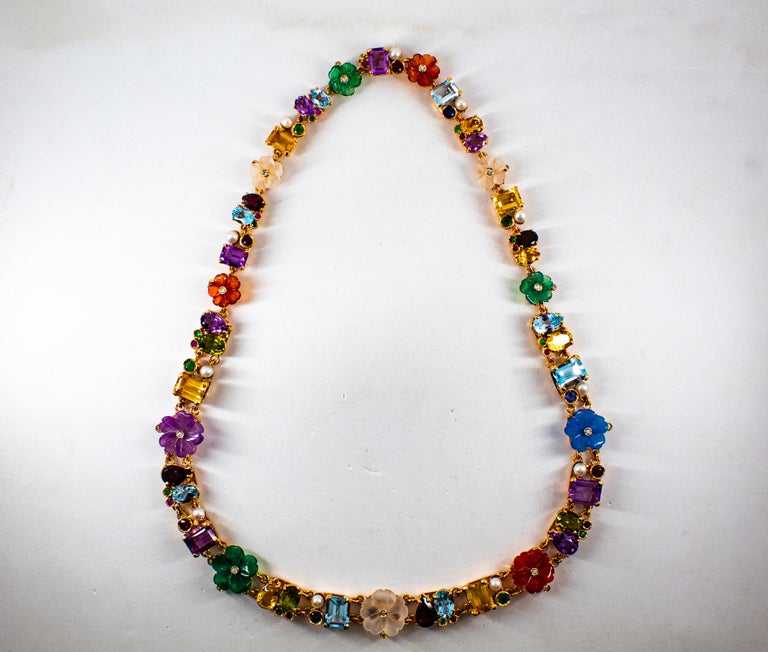 Art Nouveau Diamond Ruby Emerald Sapphire Amethyst Yellow Gold Flowers Necklace For Sale 7