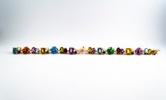 Art Nouveau Diamond Ruby Emerald Sapphire Pearl Yellow Gold Flowers Bracelet