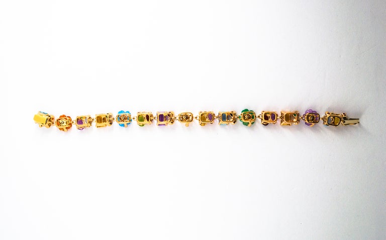 Women's or Men's Art Nouveau Diamond Ruby Emerald Sapphire Pearl Yellow Gold Flowers Bracelet For Sale