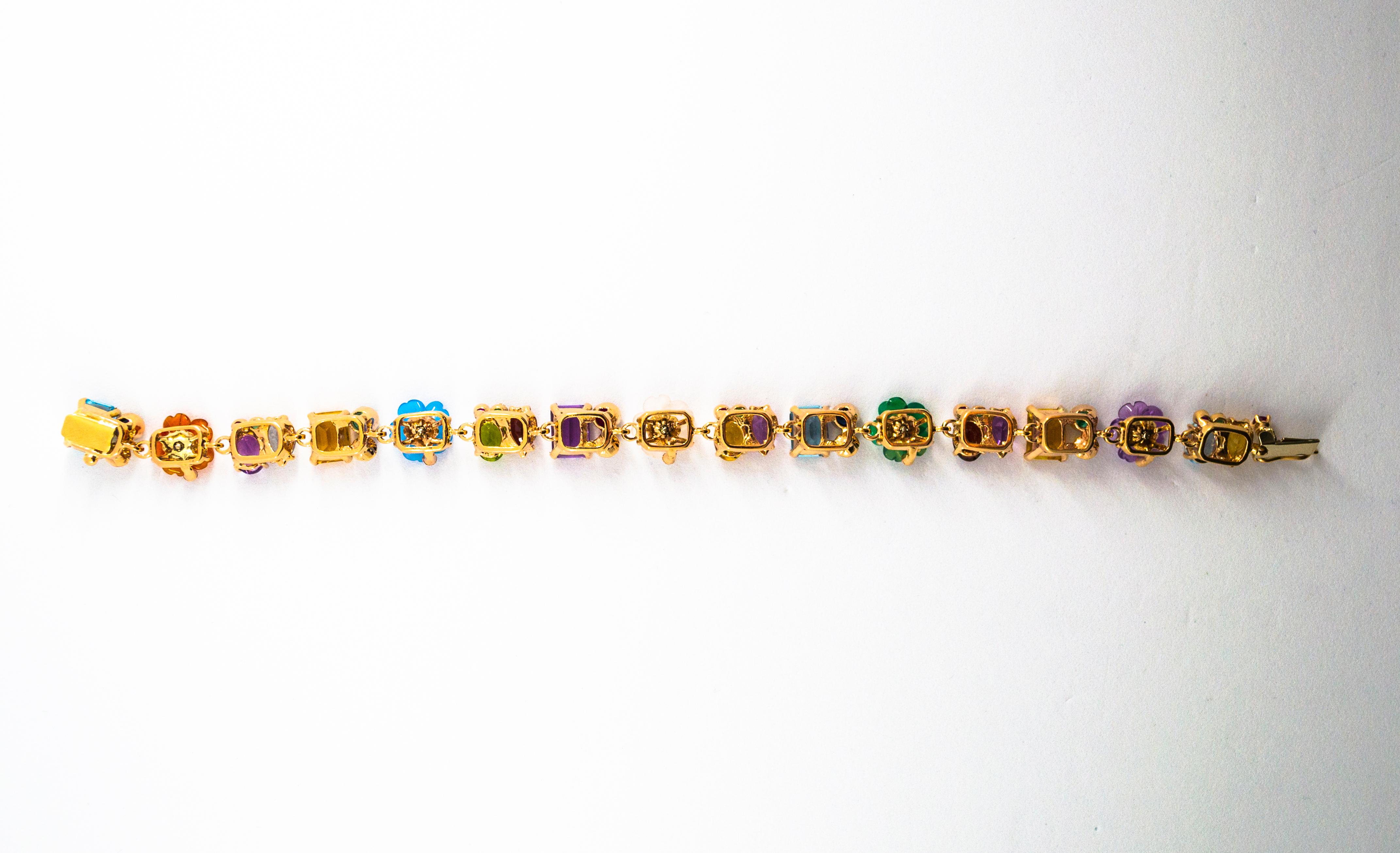 Women's or Men's Art Nouveau Diamond Ruby Emerald Sapphire Pearl Yellow Gold Flowers Bracelet