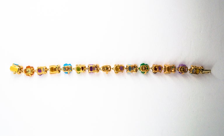 Art Nouveau Diamond Ruby Emerald Sapphire Pearl Yellow Gold Flowers Bracelet For Sale 1