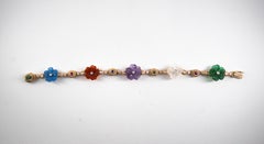 Art Nouveau Diamond Ruby Sapphire Emerald Amethyst Yellow Gold Flowers Bracelet