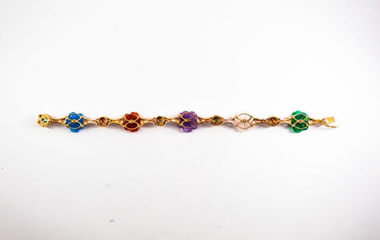Art Nouveau Diamond Ruby Sapphire Emerald Amethyst Yellow Gold Flowers Bracelet For Sale 3