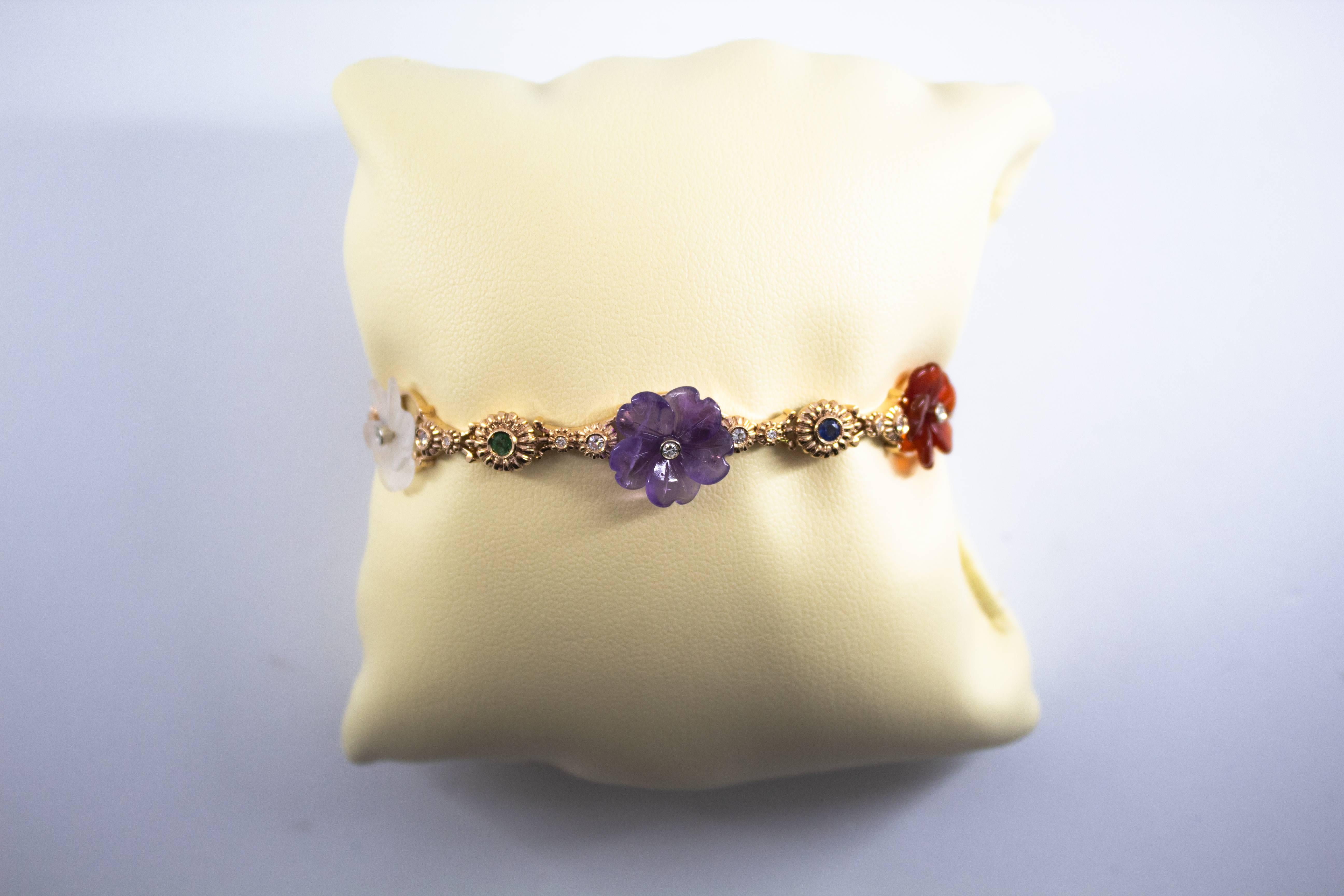 Art Nouveau Diamond Ruby Sapphire Emerald Amethyst Yellow Gold Flowers Bracelet 5