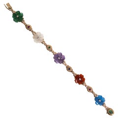 Art Nouveau Diamond Ruby Sapphire Emerald Amethyst Yellow Gold Flowers Bracelet