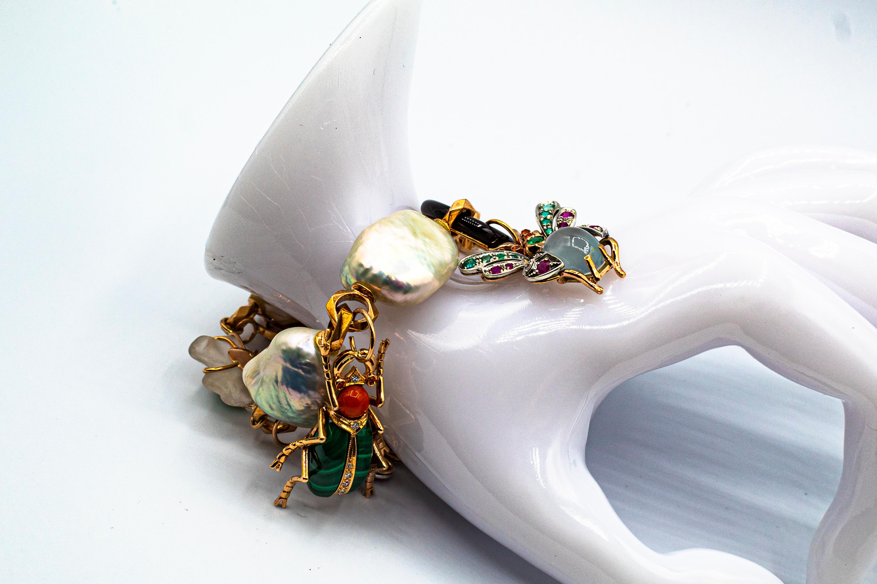 Art Nouveau Diamant Rubin Saphir Smaragd Aquamarin Perle Gelbgold Armband 4