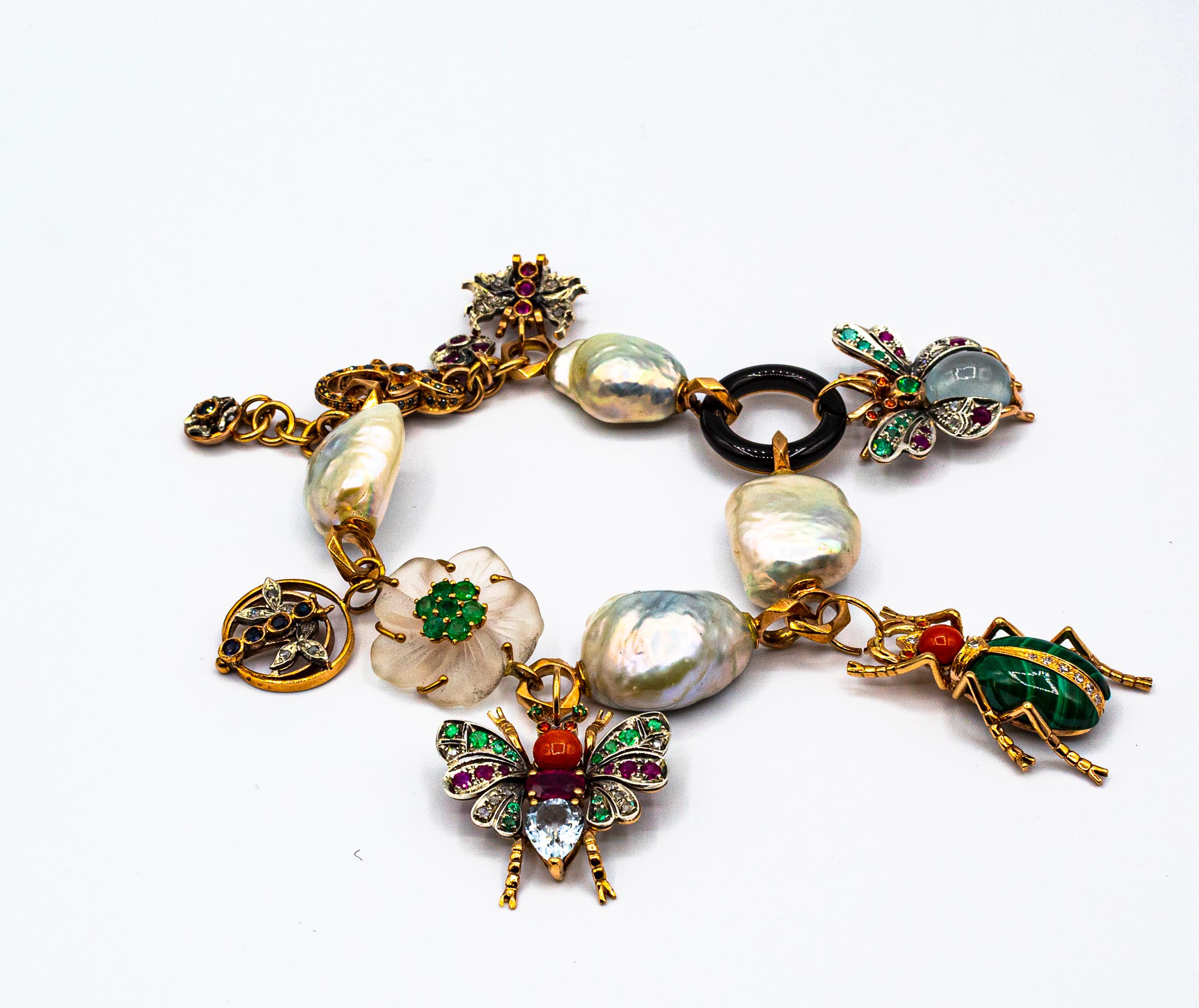 Art Nouveau Diamant Rubin Saphir Smaragd Aquamarin Perle Gelbgold Armband 5