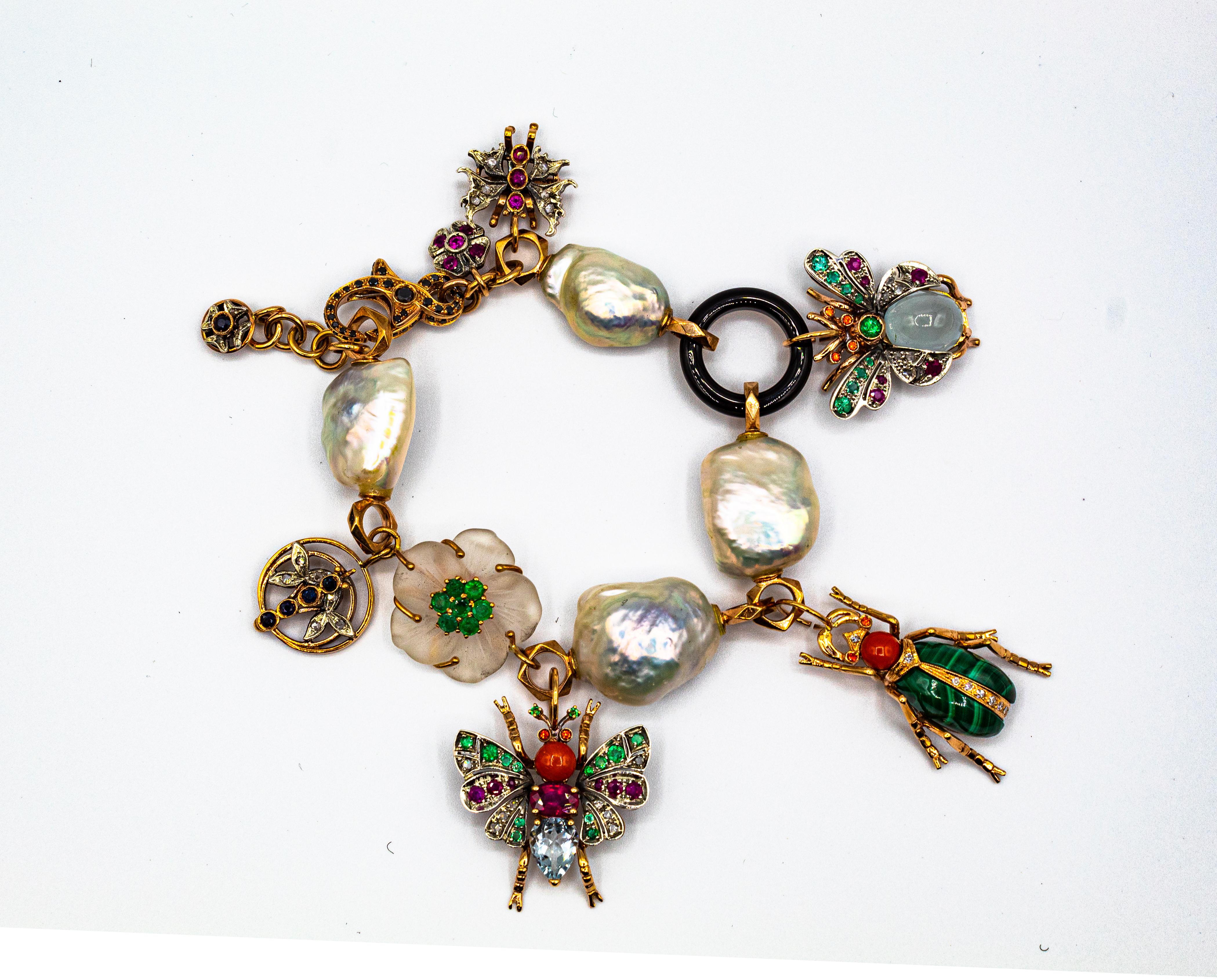 Art Nouveau Diamant Rubin Saphir Smaragd Aquamarin Perle Gelbgold Armband 6