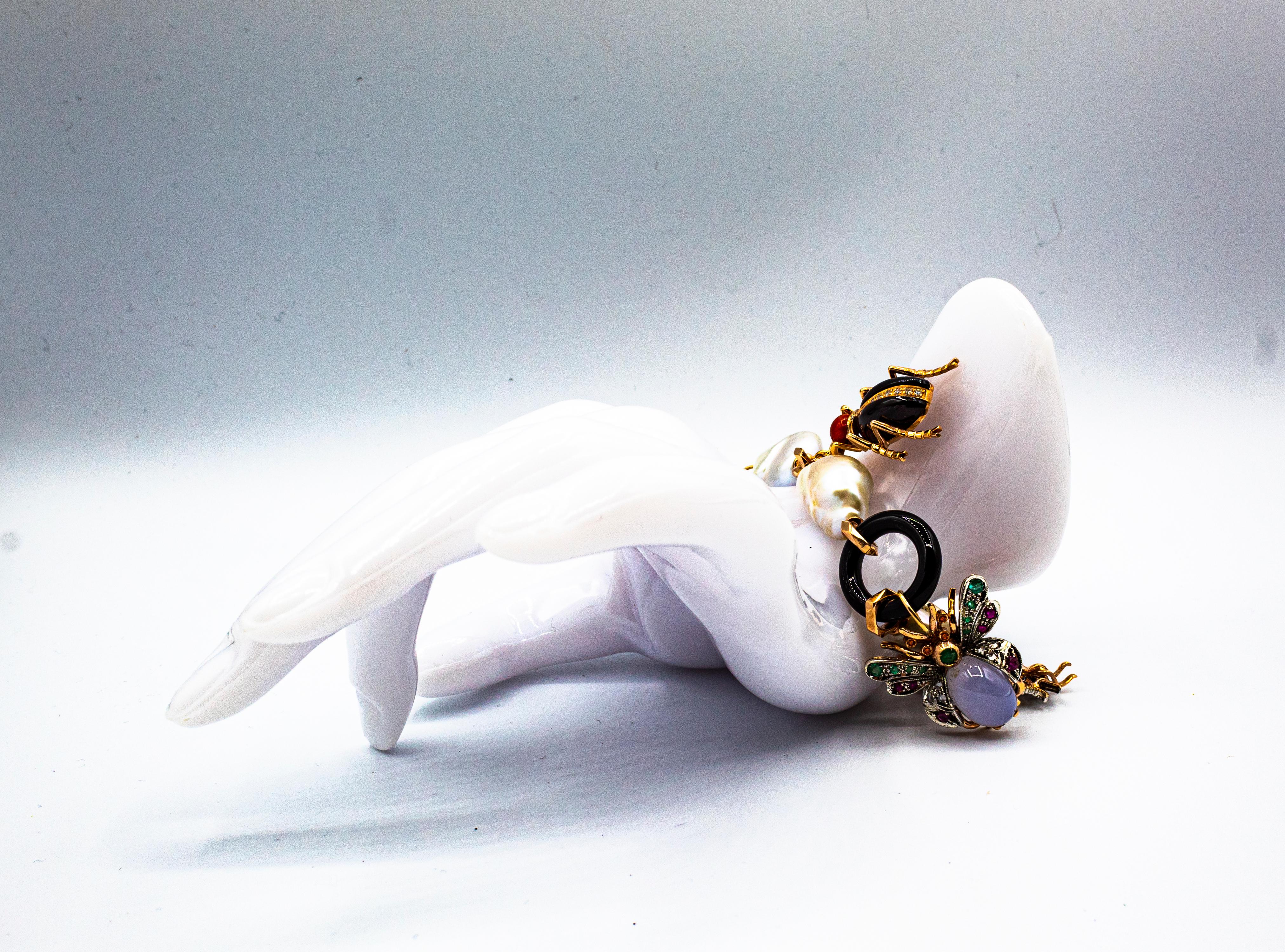 Art Nouveau Diamante Rubí Zafiro Esmeralda Aguamarina Perla Oro Amarillo Pulsera en venta 7