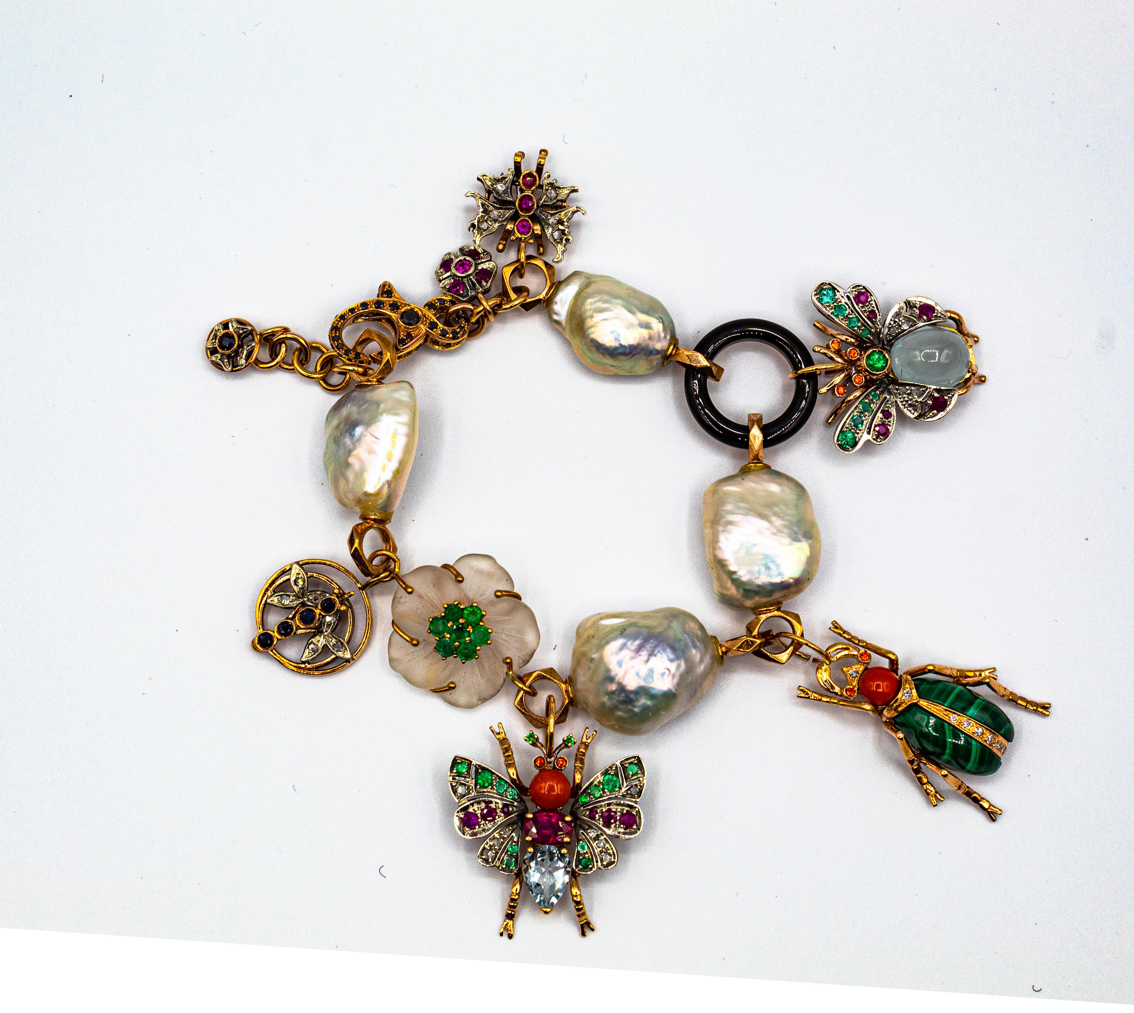 Art Nouveau Diamant Rubin Saphir Smaragd Aquamarin Perle Gelbgold Armband 7