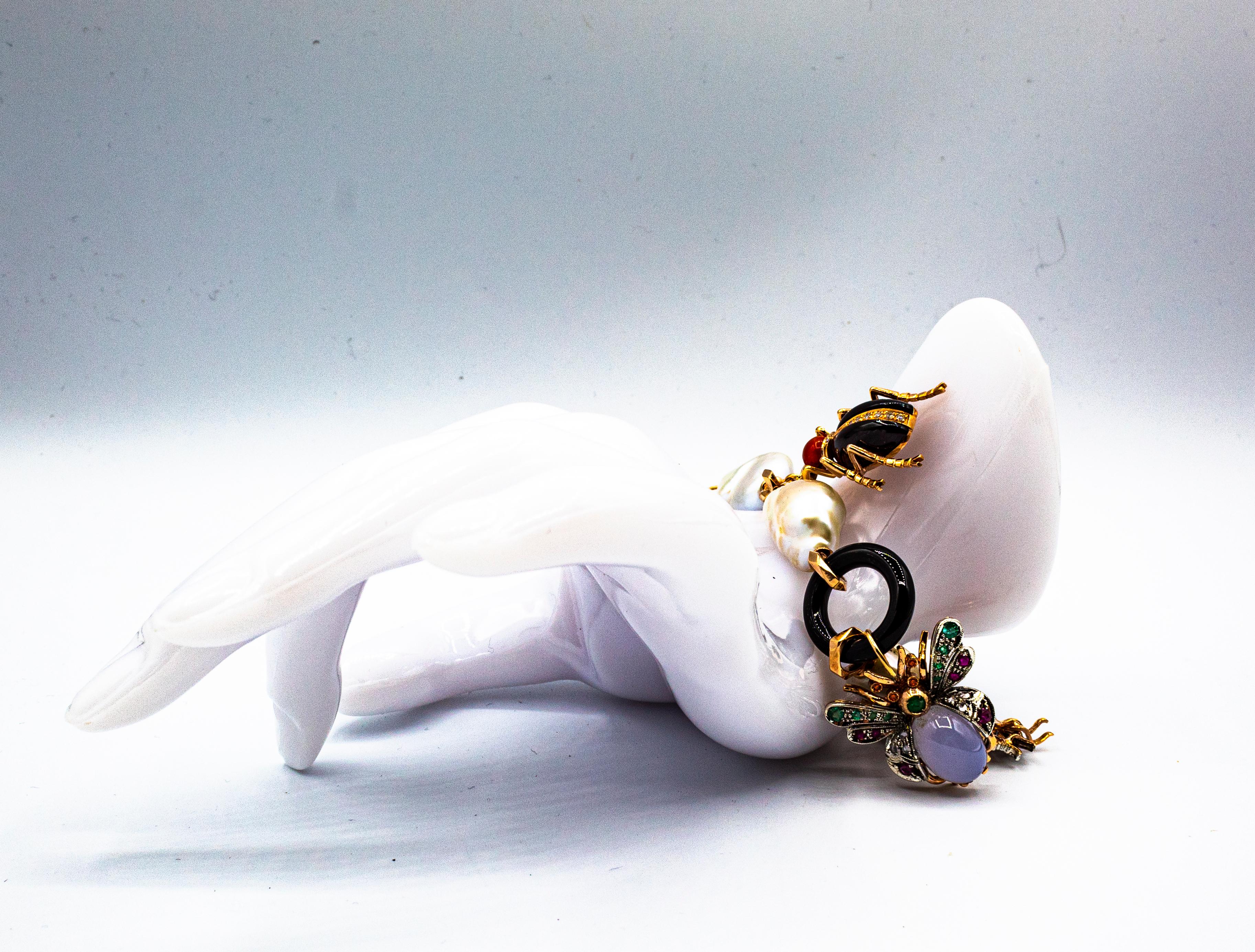 Art Nouveau Diamond Ruby Sapphire Emerald Aquamarine Pearl Yellow Gold Bracelet For Sale 8